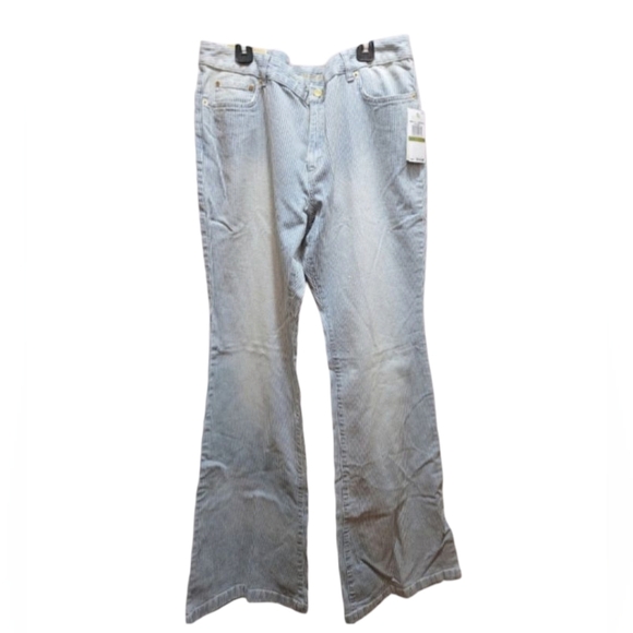 Michael Kors Selma Flare Wide Leg Denim Jeans Size 14 Blue White Striped - Picture 1 of 12